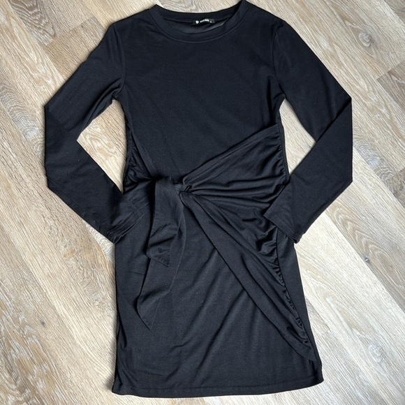 BTFBM Black Jersey dress with draped tie shawl look at waist size medium lined - Picture 8 of 13